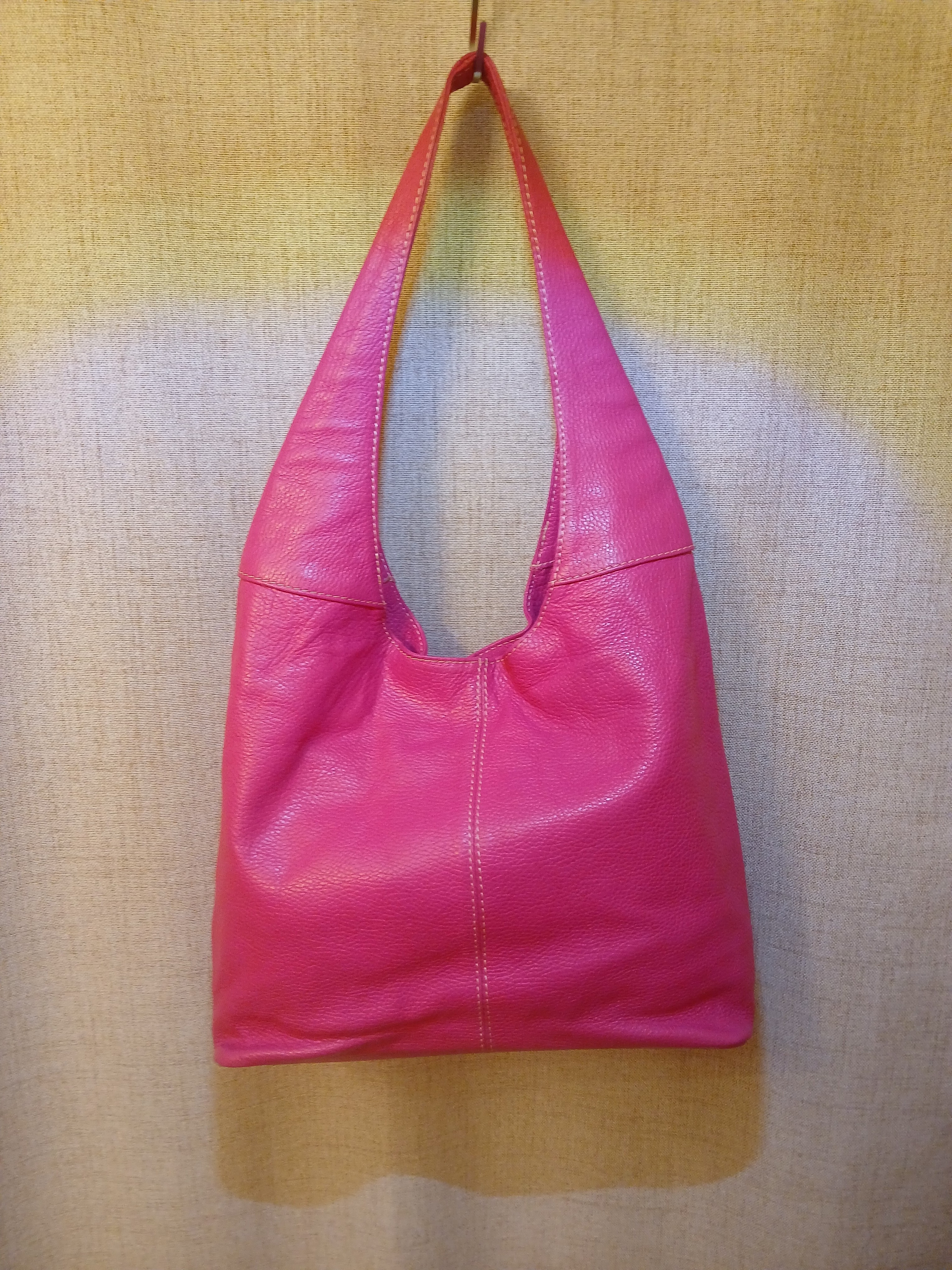 Vera Pelle Fuchsia Leather Hobo Shoulder Bag Vintage